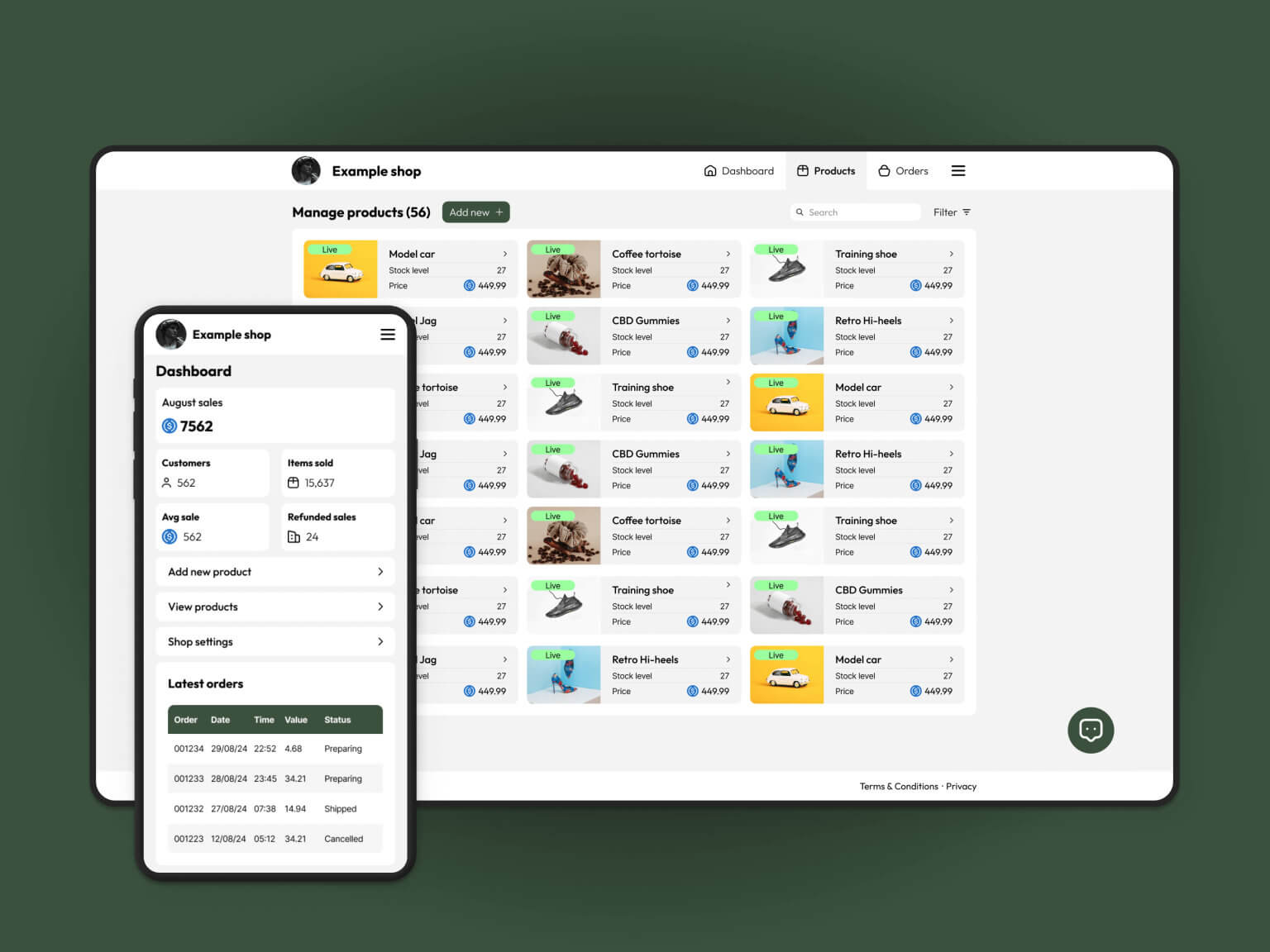 Mass Market seller dashboard shown across desktop and mobile