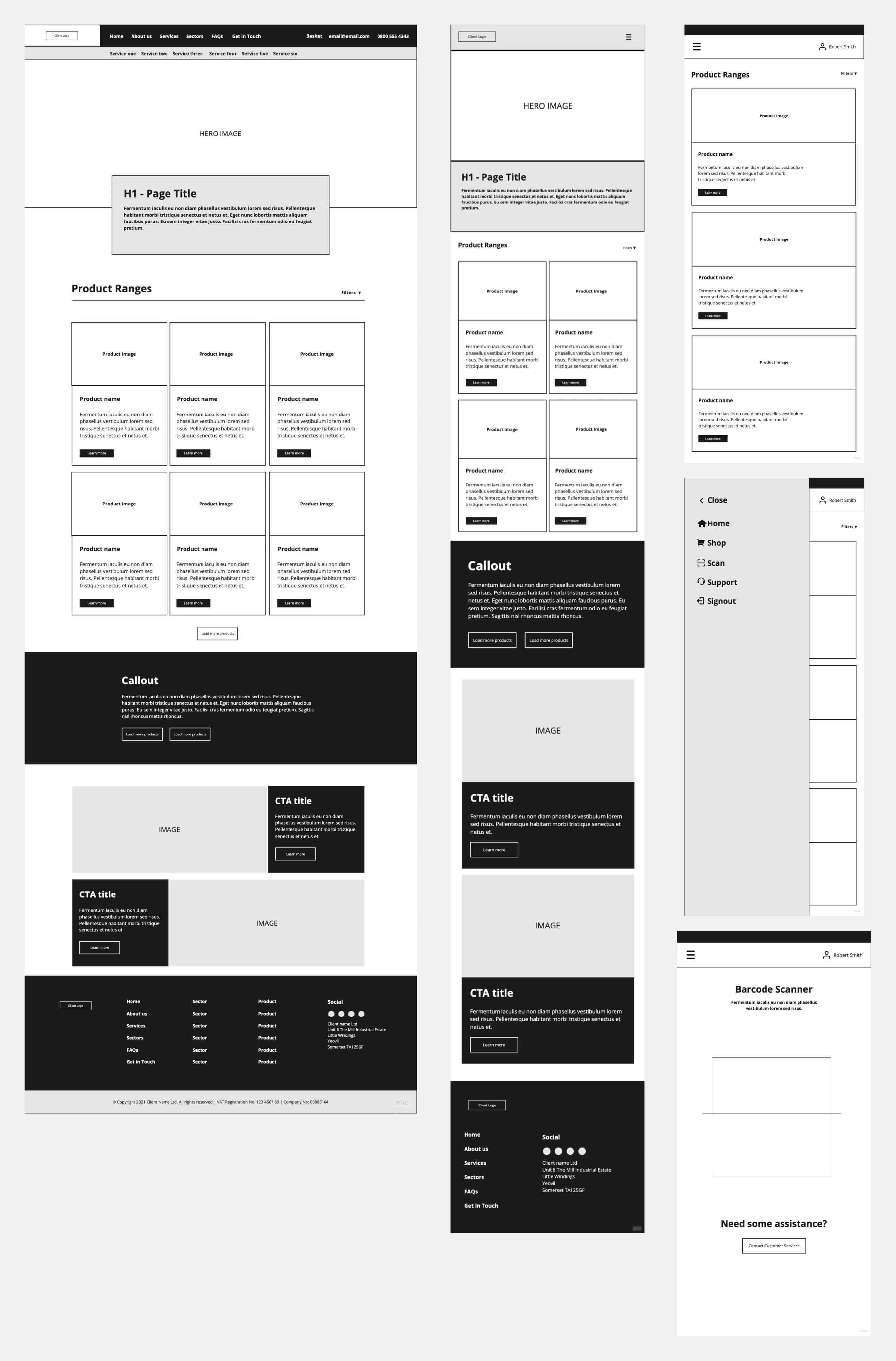 Responsive wireframes for the commercial retailer