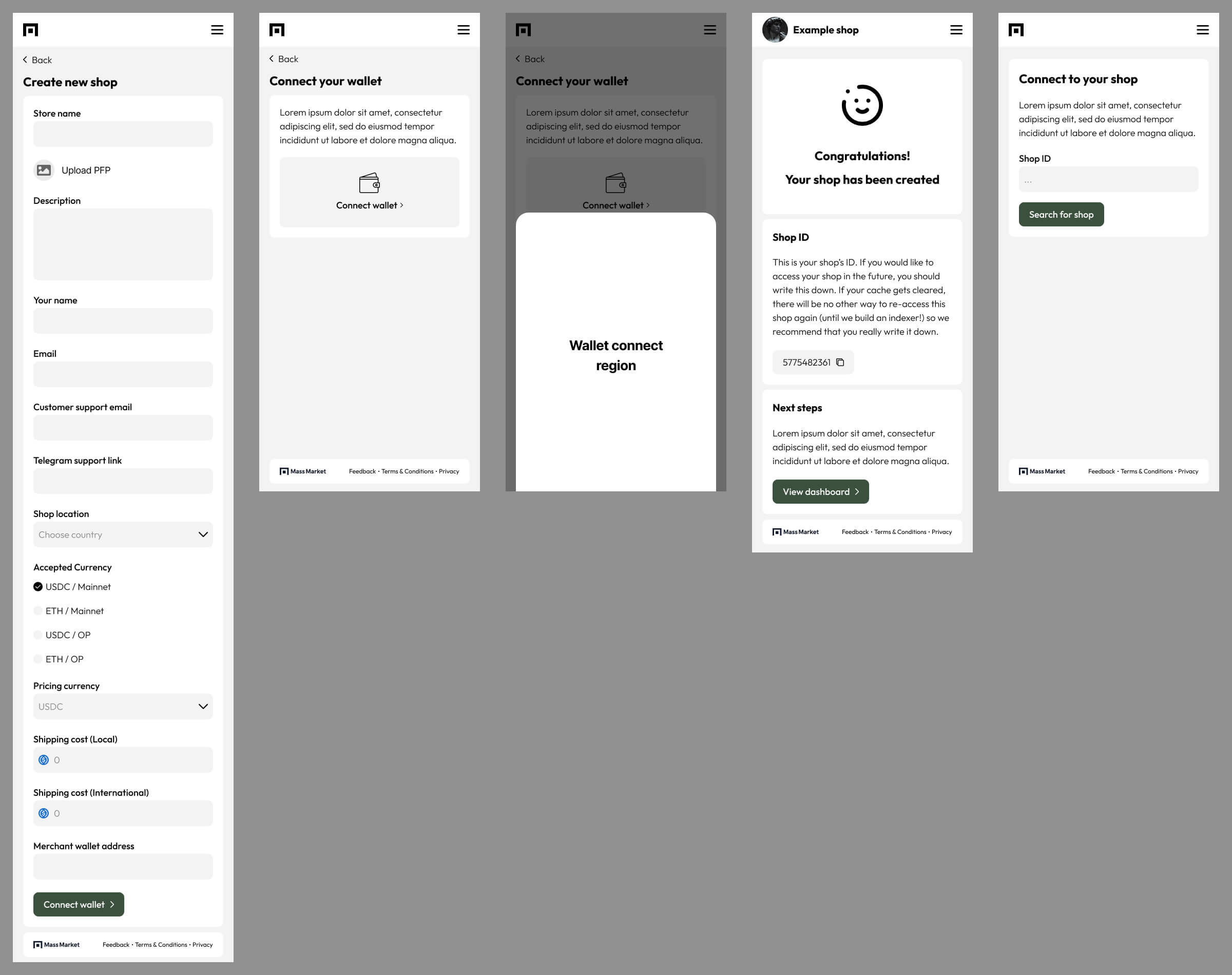 Mass Market mobile prototype screen 1