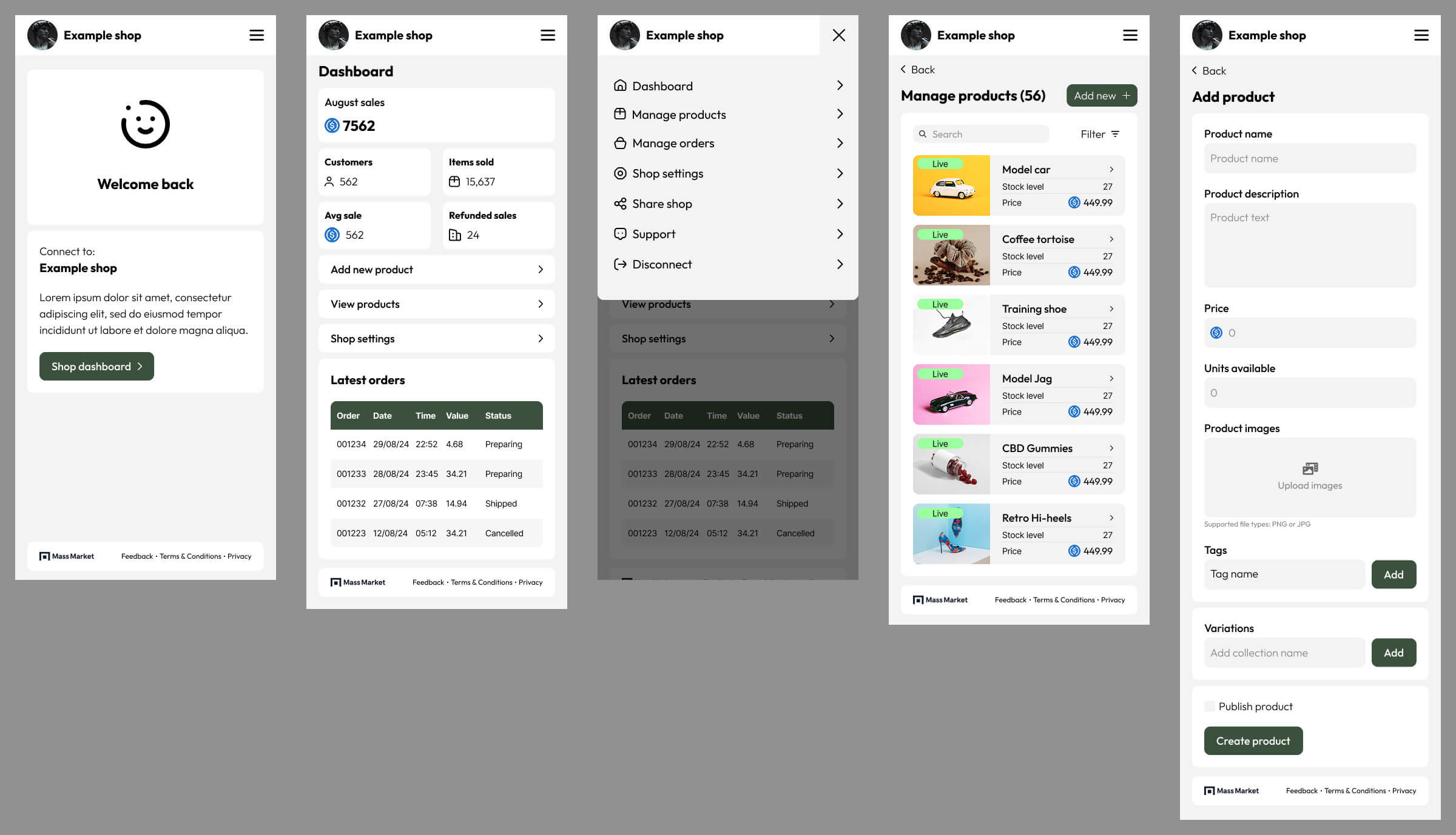 Mass Market mobile prototype screen 2