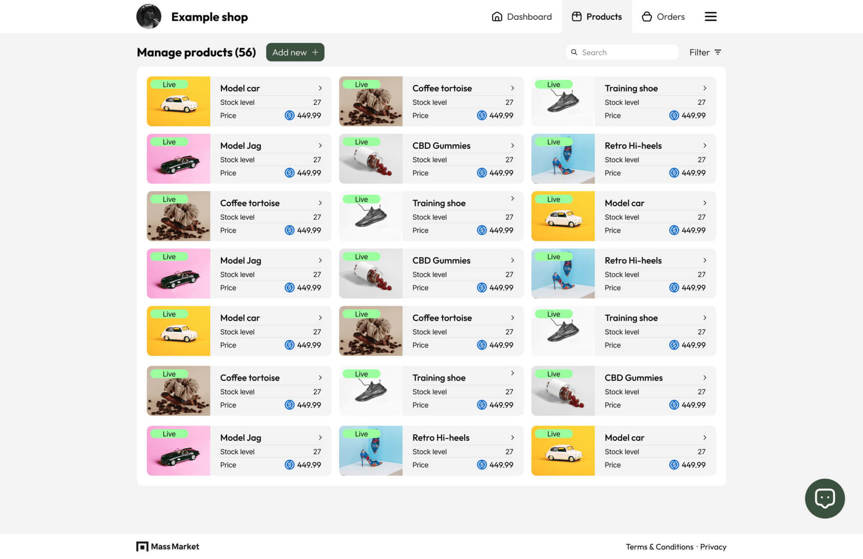 Mass Market mobile prototype screen 5