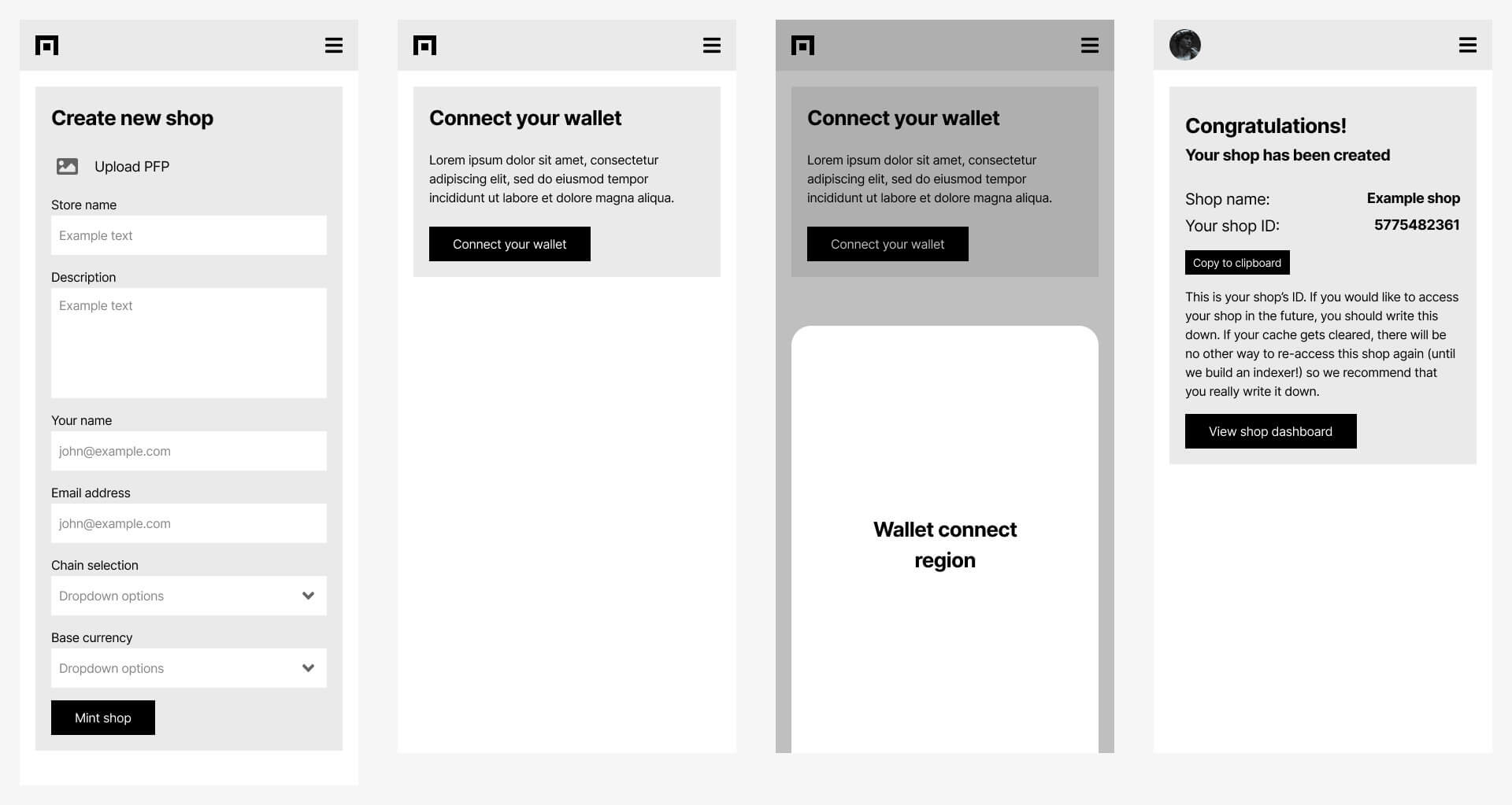 Shop setup and onboarding interface