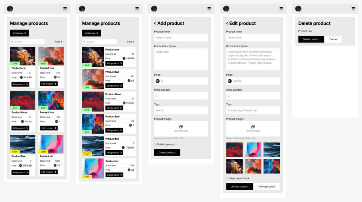 Seller product management interface