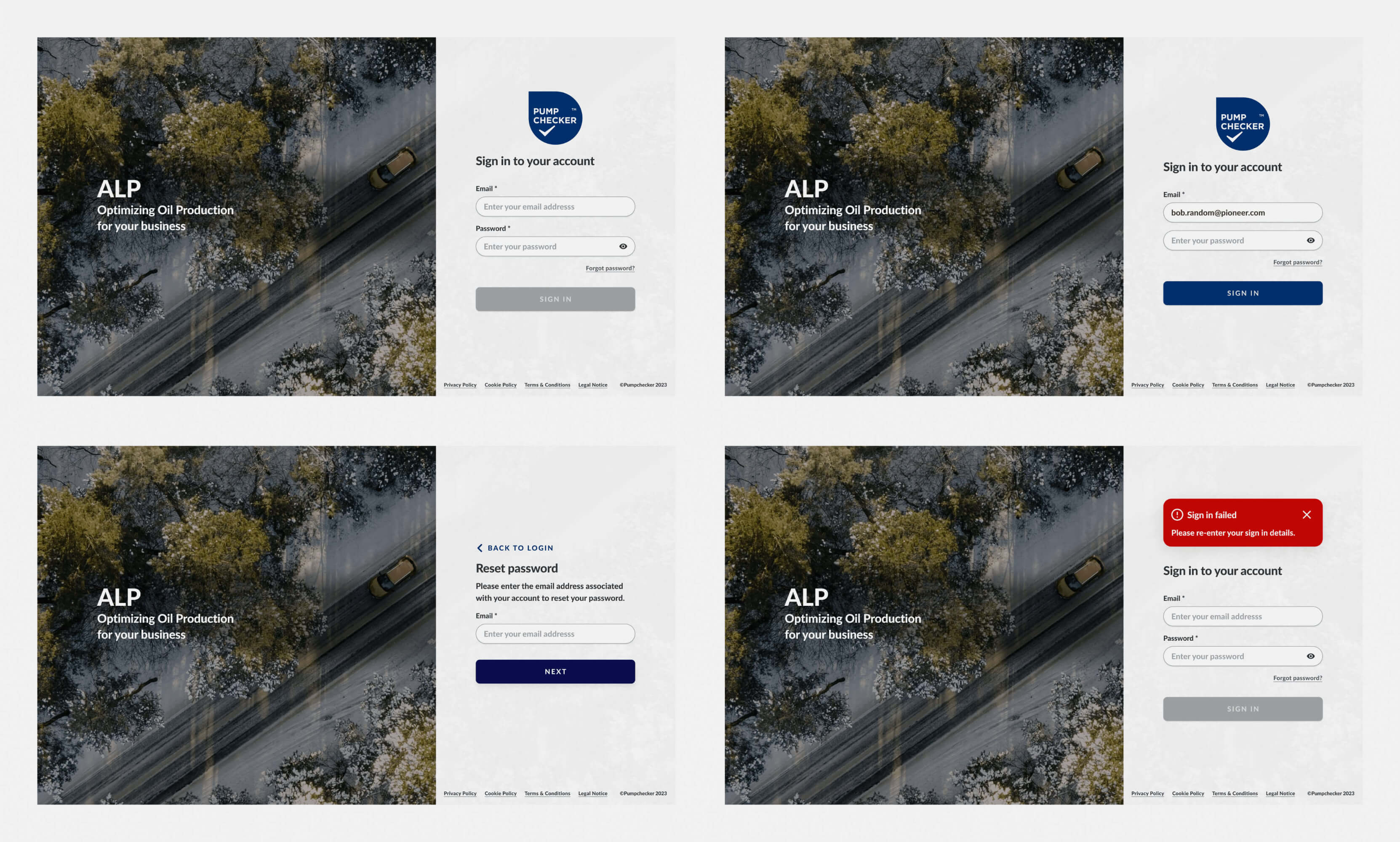 Pumpchecker sign-in screen design options